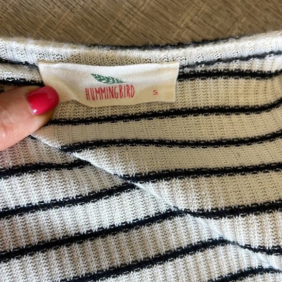HUMMINGBIRD White & Black Stripe Drape Front Cardigan Women’s - Picture 2 of 9